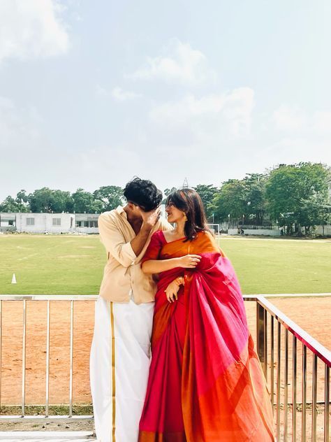 South Indian Couple Aesthetic, Indian Couple Poses, Poses To Recreate, Indian Couple Aesthetic, Aesthetic Couple Poses, Embarrassing Photos, Romantic Poses, Onam Outfits, Couples Hidden Face Pics