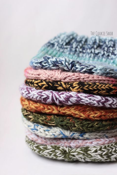 Stash Buster Beanie - The Cookie Snob Yarn Buster Crochet, Crochet Stash Buster Projects, Stash Buster Crochet, Easy Knit Hat, Novelty Yarn, Knitting Patterns Free Hats, Stash Buster, Crochet Knit Hat, Easy Knit