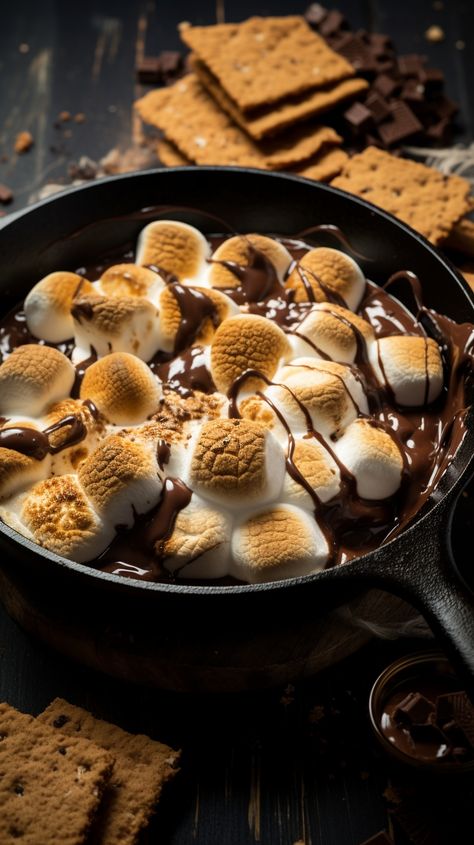 S’mores Skillet, Skillet Smores, Food With Marshmallows, Sweet Food Pictures, Drinks With Marshmallows, S'mores Dip, S’more Dip, Smore Dip, Yummy Food Pictures