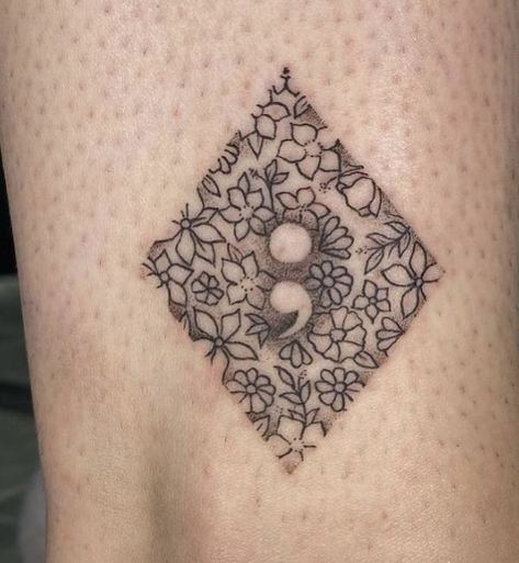 Floral Semi-colon Tattoo Ideas, Semicolon Tattoo Ideas, Semi Colon Tattoo, Colon Tattoo, Semi Colon, Health Tattoo, Flower Boquet, Semicolon Tattoo, Two Dots