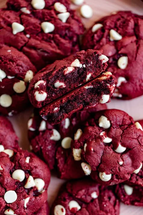 Quick Red Velvet Cake Mix Cookies Big Red Velvet Cookies, Red Velvet Cookie Cake Recipe, Fluffy Red Velvet Cookies, Chunky Red Velvet Cookies, Red Velvet White Aesthetic, Red Velvet Cake Mix Desserts, Red Velvet Box Cookies, Red Velvet Crinkle Cookies Box Cake, Cake Mix Cookies Red Velvet