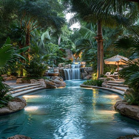 Lagoon Swimming Pools, Pool In Small Backyard, Lagoon Pool Backyard, Pool With Palm Trees, Pool In Backyard, Hawaii Pool, Dream Backyard Pool, Pool Landscape Design, Indoor Outdoor Pool