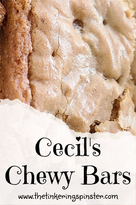 My Aunt Cecil's Chewy Bars were a staple at every occasion when I was growing up, and today they're a family favorite. They're so easy to make, adaptable to any taste and delicious! #blondies, #chewybars #barsandcookies #cookies @chewycookies #sweets #cookiebars #thetinkeringspinster Chewy Nutty Squirrel Bars, Chewy Bars, Crock Pot Bread, Pot Bread, 3 Ingredient Desserts, Dinner Yummy, Travel Home Decor, Travel Home, Group Meals