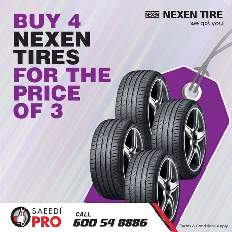 Rev up your savings and your journey! Buy 3 NEXEN TIRES, get the 4th FREE!* Experience the best in durability and performance with NEXEN TIRE. Enquire Now [Link in bio 👆🏽]⁠ 📞 600 54 8886 ⁠ 📲 WhatsApp +971 52 903 3041⁠ ⁠⁠ *T&C’s Apply #AutocarePerformedByProfessionals #SaeediPro #AlSaeediGroup #NexenTires #BuyTyres #DubaiCars #UAECars #DubaiRoads #TireDeal #SmoothRide Nexen Tire, Dubai Cars, Dubai Shopping, Air Conditioning Services, Wheel Alignment, Tyre Brands, Tyre Shop, Oil Change, Car Battery