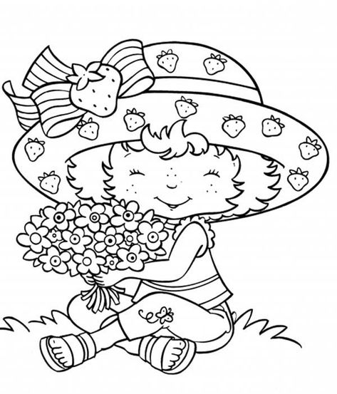 Strawberry Shortcake And A Bouquet Of Flower Coloring Page : Coloring Sky Strawberry Shortcake Coloring Pages, Hello Kitty Colouring Pages, Free Kids Coloring Pages, Colouring Sheets, Kitty Coloring, Coloring Art, Drawing Conclusions, Hello Kitty Coloring, Cartoon Coloring Pages