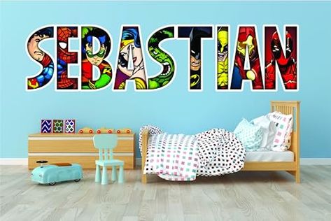 Superhero Wall Stickers, Superhero Wall Decals, Brick Wall Decor, Bedroom Stickers, Vinyl Room, Wall Mural Decals, Superhero Wall, Vinyl Decoration, Toddler Playroom