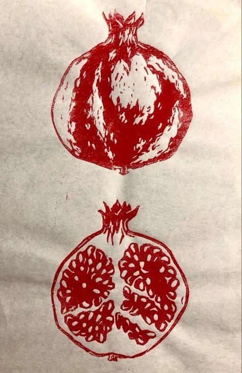 Pomegranate Illustration Design, Pomegranate Line Art, Lino Print Aesthetic, Pomegranate Drawings, Pomegranate Henna, Pomegranate Art Design, Pomegranate Art Illustrations, Pomegranate Doodle, Pomegranate Stamp