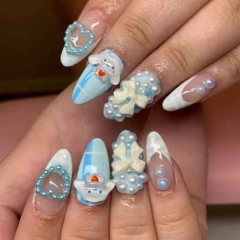 Cinnamon Nails, Asian Nails, Cute Acrylic Nail Designs, Hello Kitty Nails, Really Cute Nails, Soft Nails, Bling Acrylic Nails, Kawaii Nails, Pink Acrylic Nails