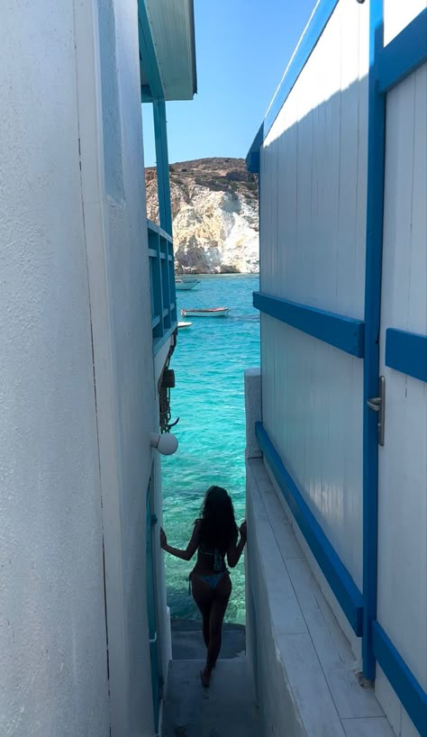 Greek island photo inspo. Milos Greece. European summer. Europe photo inspo. Greece photo inspo. Summer photo inspo. Athens Aesthetic Photos, Pictures In Greece, Greece Pics Aesthetic, Greece Inspo Pics, Milos Greece Aesthetic, Greece Girl Aesthetic, Greek Islands Aesthetic, Milos Aesthetic, Greek Island Aesthetic