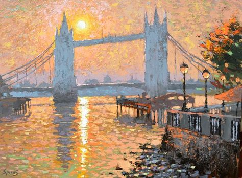 Twitter Season Art, London Painting, Perspective Drawing Lessons, Oil Painting Portrait, Artist Style, Palette Knife, Oil Painting Landscape, Tower Bridge, Oil Painting On Canvas