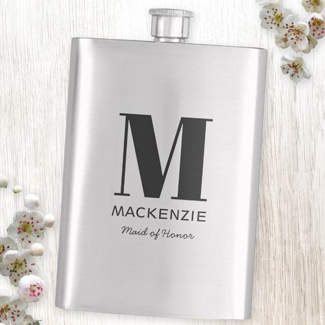 Maid of Honor Monogram Name Flask Wedding Flask, Typography Minimalist, Modern Typography, Name Design, Free Birthday Invitations, Free Birthday Invitation Templates, Kids Stationery, Gifts For Wedding Party, Free Birthday Stuff