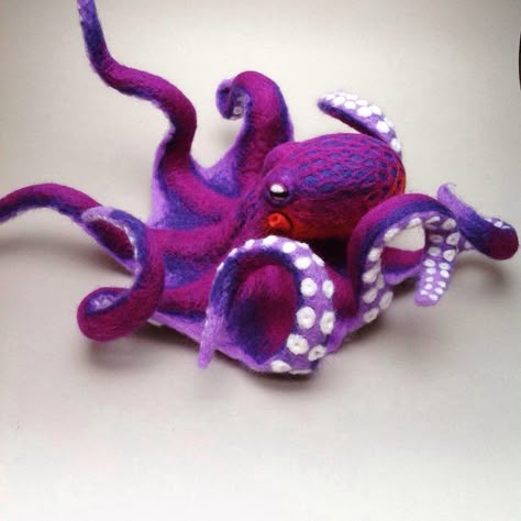 Felted Octopus, Needle Felting Octopus, Felt Octopus, Felted Sea Creatures, Felted Jellyfish, Felt Squid Pattern, Needle Felting Sea Creatures, Needle Felt Octopus, Fish Needle Felt