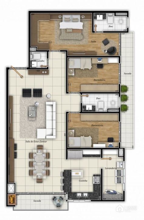 Me gusta | Projetos de casas simples, Layout de apartamento, Casas simples e bonitas House 100m2 Plans, House 100m2, Plan Interior Design, 3d Floor Plans, Bungalow Floor Plans, Small House Floor Plans, House Floor Design, Apartment Floor Plans, Home Design Floor Plans