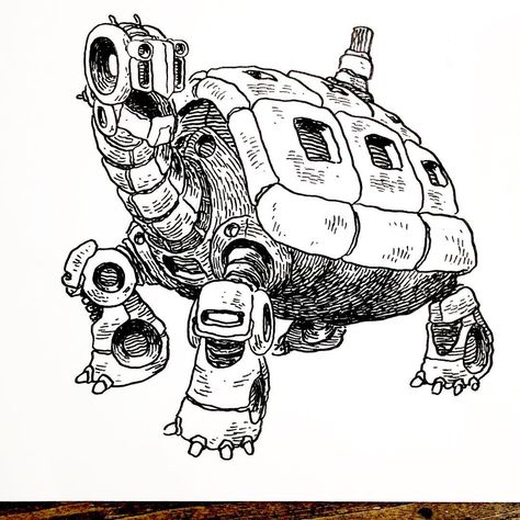 Steampunk Design Character, Turtle Concept Art, Robot Turtle, Steampunk Turtle, Blender 3d Art, Art For Friends, Tortoise Drawing, Robot Project, Gamma World