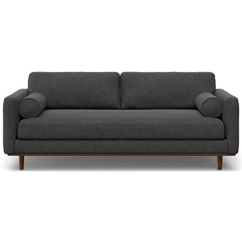 SIMPLIHOME Morrison Mid-Century Modern 89 Inch Wide Sofa in Charcoal Grey Woven-Blend Fabric, For the Living Room and Family Room Living Room And Family Room, Wide Sofa, Bolster Pillows, Bolster Pillow, Living Room Furniture Sofas, Bench Cushion, Bench Cushions, Family Life, Home Decor Furniture