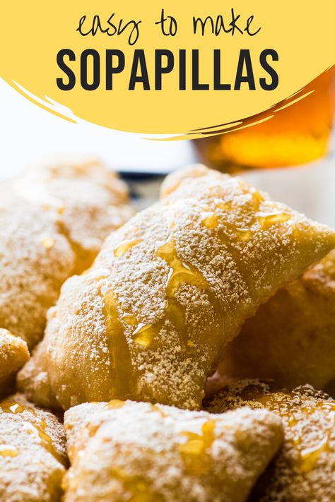 Puffy, pillowy and perfectly fried Sopapillas dusted with powdered sugar and drizzled with honey. This finger-licking dessert from New Mexico is easy to make and can be served any day of the week! #sopapillas Sopapilla Recipe, Isabel Eats, Mexican Pastries, Vegetarian Recipes Dessert, Vegetarian Desserts, Mexican Dessert Recipes, Mexican Dessert, Sweet Treats Recipes, Pastry Recipes