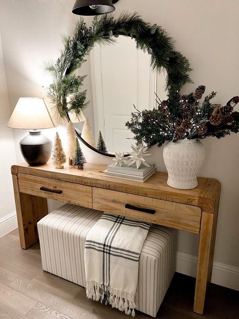 Shop Natural Curved Edge Console Table and other curated products on LTK, the easiest way to shop everything from your favorite creators. Natural Holiday Decor, Christmas Mirror, Mirror Decor Ideas, Christmas Decorations Ideas, Round Table Decor, My Texas House, Christmas Entryway, Christmas Decorations Diy, Console Table Bedroom