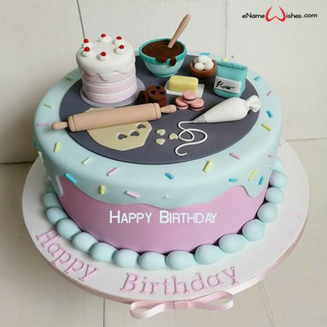 Birthday Cake Pics, Best Wishes Birthday, Sugar Free Pastries, Name On Cake, Baking Birthday Cake, Kue Fondant, Write Name On Cake, Birthday Cake Write Name, Birthday Cake Writing