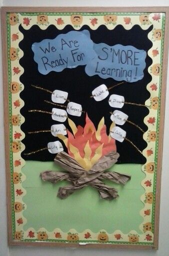 S’more Bulletin Board Ideas, S’more Learning Bulletin Board, Fall Preschool Classroom Door Ideas, Back For S'more Learning Bulletin Board, Smores Bulletin Board Ideas, S’more Bulletin Board, Prek Fall Bulletin Boards, S'more Bulletin Board Ideas, S’mores Bulletin Board