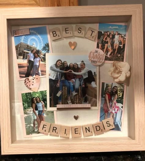 Shadow box friend idea, scrabble pieces, art, gift, craft, shadowbox, memory box Friend Frame, Friends Frame, Best Friend Picture Frames, Shadow Box Gifts, Gifts For Best Friends, Aunt Birthday Gift, Friends Picture Frame, Scrabble Art, Birthday Gifts For Brother