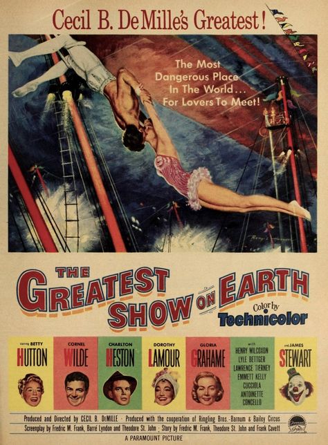 Emmett Kelly, Gloria Grahame, Barnum Bailey Circus, Greatest Show On Earth, Earth Poster, Charlton Heston, Best Director, Cinema Posters, Paramount Pictures