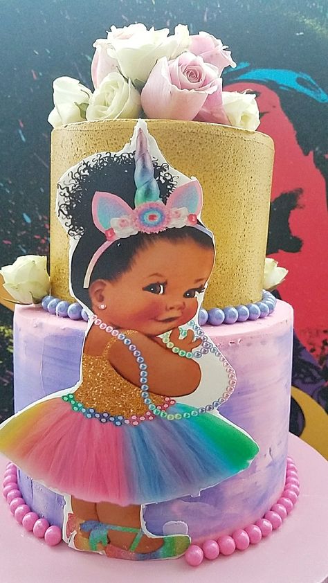 Unicorn Princess Cake Unicorn Princess Cake, Baby Shower Princess Theme, Princess Birthday Cake, African Women Art, Unicorn Princess, Princess Theme, Afro Puff, Princess Cake, Half And Half