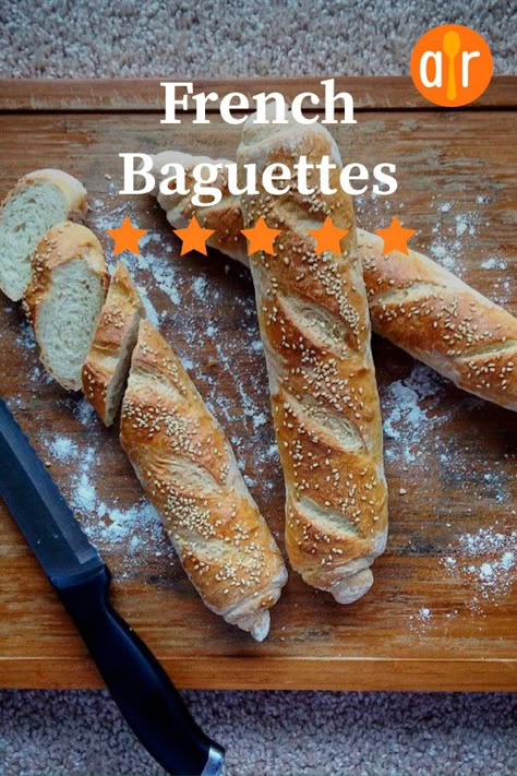 French Baguettes | "This is an excellent recipe for French bread/baguettes. I use my KitchenAid and follow standard bread making procedures. For bread sticks omit brushing the dough with egg. Delicious!" #allrecipes #bestrecipes #best #bestever #recipes #besteverrecipes #fivestarrecipes #bestrecipeideas French Stick Recipe Breads, Bread Machine French Bread, French Baguette Recipe, Baguette Recipe, Artisan Breads, Cheese Plates, French Bread Recipe, Bread Sticks, Bruschetta Recipe