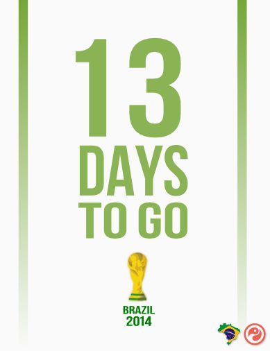 WORLD CUP COUNTDOWN: 13 days. Can almost touch it... 13 Days To Go Countdown, 22 Days To Go Countdown, 3 Days To Go Countdown, 17 Days To Go Countdown, Three Days To Go Countdown, Go Brazil, 13 Days, Final Countdown Meme, Football Is Life