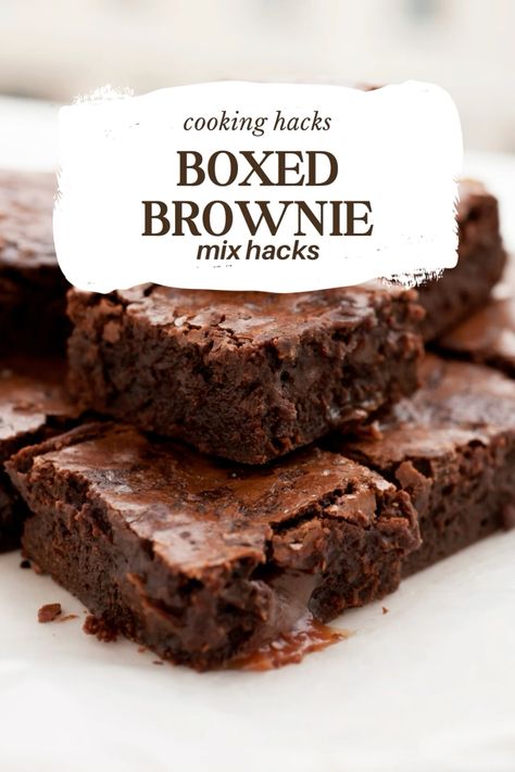 How to doctor a boxed brownie mix. Get ideas for making delicious brownies at home using a box of brownie mix. Brownie Mix Hacks, Boxed Brownies Better, Brownie Hacks, Milk Chocolate Brownies, Boxed Brownies, Brownie Mix Recipes, Brownie Mix Cookies, Walnut Brownies, Avocado Brownies