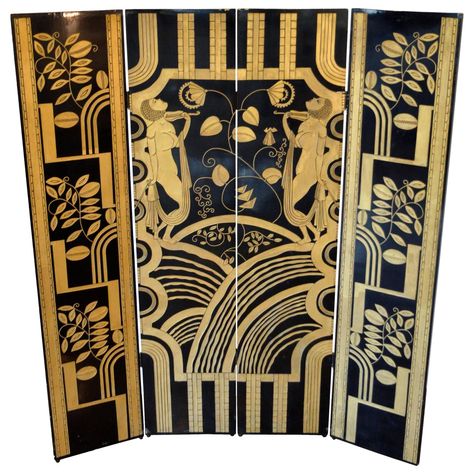 Black Lacquer and Gold Screen:  Paul Fehér Art Deco Screen, Panel Screen, Folding Screen, Iron Work, Geometric Motifs, Gold Art Deco, Deco Furniture, Black Lacquer, Art Deco Furniture