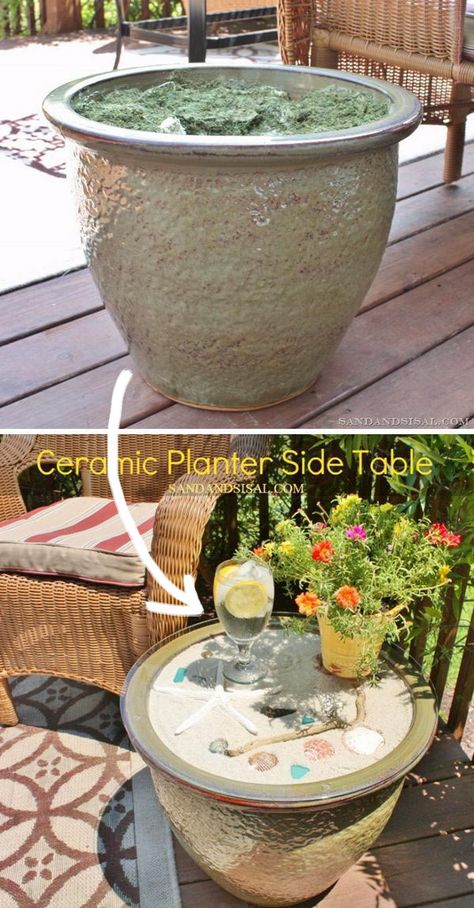 40+ Awesome DIY Side Table Ideas for Outdoors and Indoors 2017 Diy Outdoor Small Table, Diy Patio End Table Ideas, Planter Side Table Diy, Patio Side Table Diy, Diy Back Porch Ideas, Outdoor Side Table Ideas, Patio Side Table Ideas, Outdoor Side Table Diy, Diy Patio Side Table