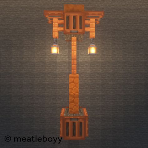 Minecraft Acacia Village Ideas, Lamposts Minecraft, Minecraft Japanese Street Lamp, Minecraft Light Post Cottagecore, Japanese Lamp Minecraft, Minecraft Lampposts Ideas, Minecraft Bell Stand, Minecraft Lamp Post Ideas Cottagecore, Minecraft Street Lamp Ideas