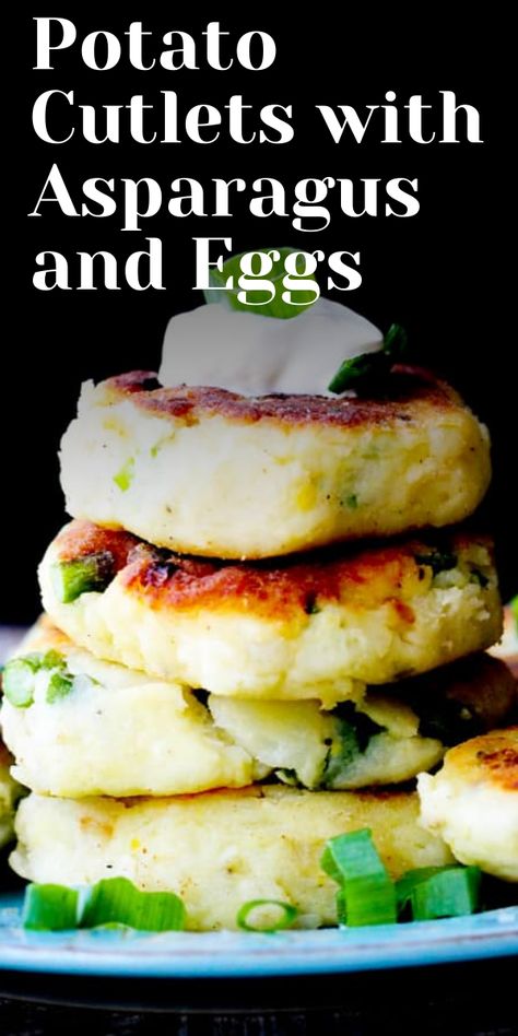 This recipe for Potato Cutlets with Asparagus and eggs is a real keeper. Preparation just requires a few steps that and, the taste is amazing. #Potatocutlets #Sidedish #Vegetarianrecipe Asparagus Potato Recipes, Asparagus Eggs, Asparagus And Eggs Breakfast, Asparagus With Eggs Recipes, Potato And Asparagus Recipe, Breakfast Casserole French Toast, Potato Cutlets, Easy Cinnamon Rolls Recipe, Asparagus Fries