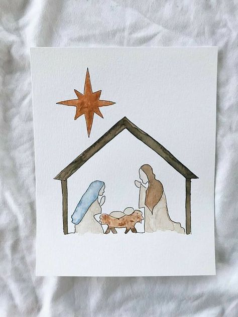 Christian Christmas Cards Handmade, Christian Christmas Cards, Painted Christmas Cards, Christmas Cards Kids, Christmas Doodles, Christmas Card Art, Watercolor Christmas Cards, Christmas Nativity Scene, Diy Christmas Cards