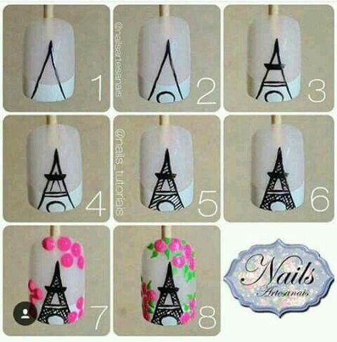 Eiffel Tower Nails, Nailart Tutorial, Paris Nails, Metallic Nail Art, Unghie Sfumate, Unghie Nail Art, Nail Drawing, Nail Art Techniques, Nail Art Designs Videos