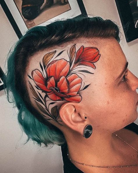 Top 100 Best Head Tattoos For Women - Noggin Design Ideas Side Shave Head Tattoo, Head Tattoos Side, Side Head Tattoo Designs, Scalp Tattoos For Women, Head Tattoos For Women, Tattoos On Head, Head Tattoos Women, Shaved Side Of Head, Scalp Tattoo