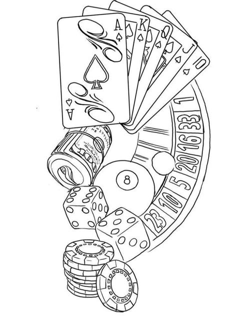 Gambling Tattoo Ideas, Poker Tattoo, Casino Tattoo, Half Sleeve Tattoos Drawings, Card Tattoo Designs, Money Tattoo, Tattoo Outline Drawing, Forearm Sleeve Tattoos, Tattoo Templates