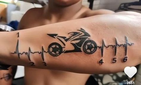 Motorcycle Heartbeat Tattoo, Sports Bike Tattoo, Bike Tattoo Ideas Motorcycles, Bike Tattoo Motorcycles, Car Related Tattoos For Men, Moto Tattoo Ideas, Biker Tattoos For Men, Motorcycle Tattoos For Men, Motorbike Tattoo Ideas