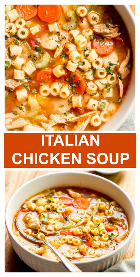 Sicilian Chicken Soup, Sicilian Chicken, Italian Chicken Soup, Best Chicken Noodle Soup, Chicken Noodle Soup Crock Pot, Chicken Soup Recipe, Ditalini Pasta, Soup Chicken, Meal Prep Plans