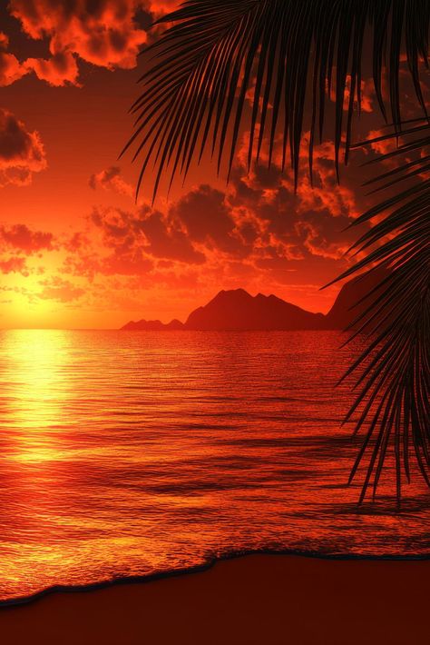 Sunset Backgrounds, Tropical Beach Sunset, Beach Sunset Wallpaper, Silhouette Frames, 4k Hd Wallpaper, Palm Tree Silhouette, Beach At Sunset, Sunset Background, Orange Sky