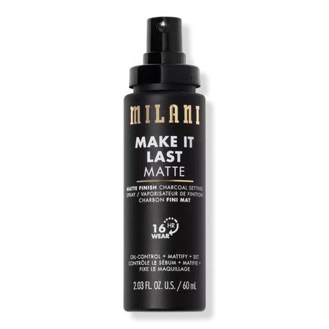 Make it Last Matte Charcoal Setting Spray - Milani | Ulta Beauty Best Makeup Setting Spray, Charcoal Powder, Full Makeup, Blotting Paper, Top Makeup Products, Makeup Setting Spray, Daily Makeup, Drugstore Makeup, Makeup Techniques