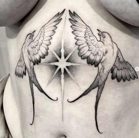 Men’s Linework Tattoo, Chest Pattern Tattoo, Spooky Bird Tattoo, Wings On Collar Bone Tattoo, Bird Throat Tattoo, Gray Fox Tattoo, Sternum Bird Tattoo, Trippy Bird Tattoo, Symmetrical Bird Tattoo