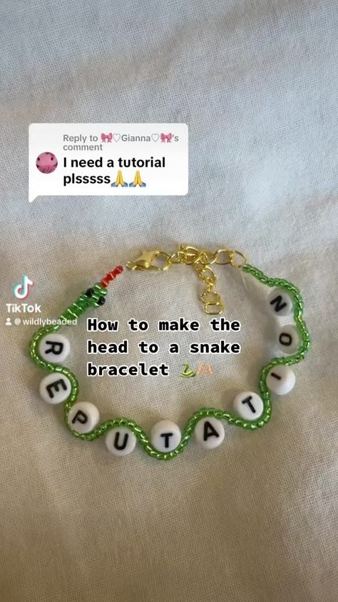 Tutorial for a reputation snake bracelet 🐍🪩💗 #swiftie #swifttok #erastour #theerastour #taylorswift #reputation… | Instagram Bracelet Idea Clay Beads, How To Make A Snake Out Of Beads, Diy Snake Bracelet, Reputation Era Bracelet, Snake Friendship Bracelet, Beaded Snake Tutorial, Taylor Swift Bracelet Ideas Reputation, Reputation Bracelet Ideas, Reputation Friendship Bracelet