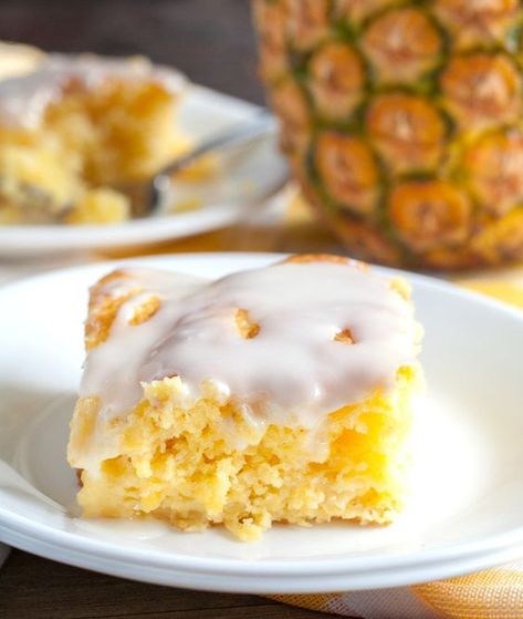 Pineapple Cake is a moist, flavorful cake with crushed pineapple and topped with a pineapple icing. One of my favorite desserts to make in the summer. Cake With Crushed Pineapple, Pineapple Icing, Easiest Pineapple Cake Recipe, Custard Bars, Easy Pineapple Cake, Box Cake Recipes, Pineapple Dessert, Pineapple Cake Recipe, Boxed Cake Mixes Recipes