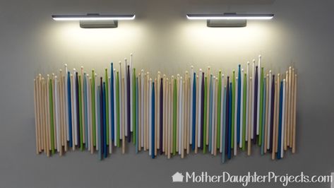 How to Make Wall Art with Drumsticks - Mother Daughter Projects Drumstick Art, Repurposed Instruments, Make Wall Art, Sticks Crafts, Drum Room, Mother Daughter Projects, Stick Wall Art, Drum Coffee Table, Led Picture Light