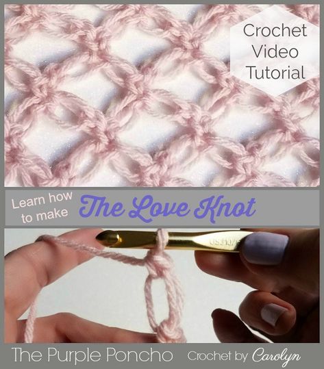 In this crochet video tutorial, learn how to crochet the Love Knot Stitch, also known as the Solomon’s Knot. Once completed, it makes a very delicate and lacy fabric. Includes photo tutorial and free patterns at The Purple Poncho. www.thepurpleponcho.com #crochet #lace #loveknot #thepurpleponcho Knot Stitch, Lacy Crochet, Scarf Knots, Easy Crochet Projects, Crochet Tips, Crochet Videos Tutorials, Crochet Items, Crochet Instructions, Crochet Stitches Tutorial