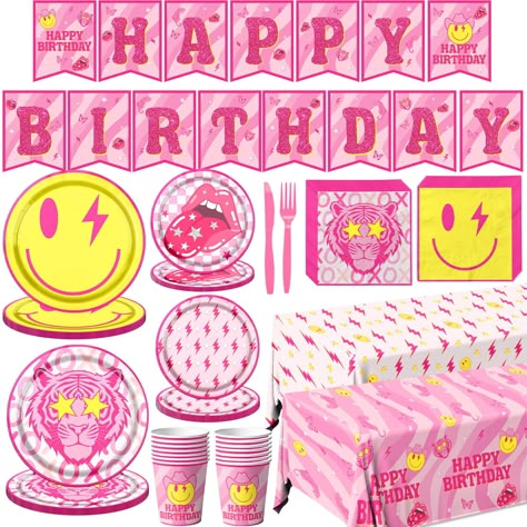 PRICES MAY VARY. 【Package Includes】You will receive 143pcs pink preppy birthday decorations including 2pcs preppy party tablecloth, 1pc banner, 20pcs 9inch plates, 20pcs 7inch plates, 40pcs napkins, 20pcs 9oz cups, 20pcs forks, 20pcs knives.The preppy party decorations will bring you a joyful atmosphere to your preppy party. 【Material】The smiley face birthday decorations are made of safe and high-quality material. The smiley face plates and cups are sturdy enough to carry food and drinks. 【Cute Preppy Pink Party Ideas, Preppy Birthday Stuff, Preppy Party Decorations Ideas, Preppy Birthday Party Ideas 11, Preppy Pink Birthday Party, Preppy Birthday Ideas, Preppy Party Ideas, Y2k Party Decorations, Preppy Party Decorations