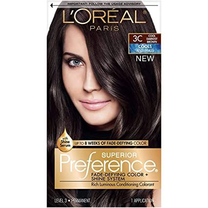 Amazon.com : L'Oreal Paris Superior Preference Fade-Defying + Shine Permanent Hair Color, 3C Cool Darkest Brown, Pack of 1, Hair Dye : Beauty Darkest Brown Hair Color, Hair Dye Dark Brown, Fall Hair Dye, Darkest Brown Hair, Brown Black Hair Color, Boxed Hair Color, Dark Brown Hair Dye, Loreal Hair Color, Dark Chocolate Brown Hair