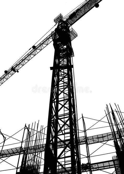 Construction Crane Illustration, Construction Silhouette, Exam Mood, Crane Drawing, Crane Construction, Construction Crane, Tower Crane, Construction Work, Black Crane