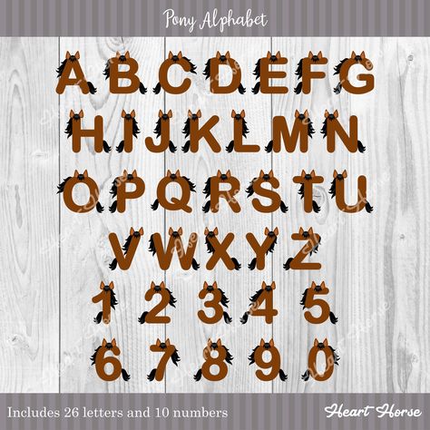 Pony alphabet, horse lettering, nursery alphabet, horse font, equestrian letters, horse cut file - 36 files https://etsy.me/2T2JXB4 #horse #horseart #horsefont #horseparty #equestrian #horsealphabet #ponyalphabet #nurseryalphabet Horse Lettering, Horse Color Chart, Miraculous Drawing, Calendar Images, Nursery Alphabet, Heart Horse, Scrapbook Letters, Horse Birthday Parties, Horse Games